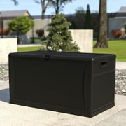 Emma + Oliver 120 Gallon Black Plastic Deck Box for Outdoor Patio Storage \u0026 Deck Organization
